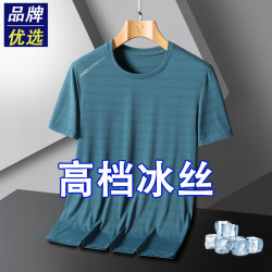 高檔冰絲短袖t恤男夏季薄款寬松速乾透氣大碼上衣服半袖運動體恤