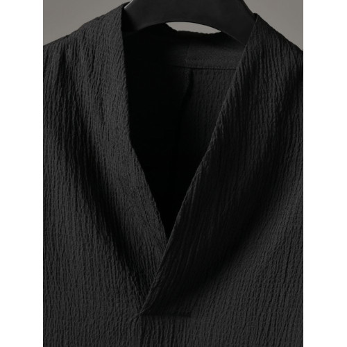 風男裝夏季復古風冰絲T恤短袖男士套裝上衣V領中式漢服七分袖 風男裝夏季復古風冰絲T恤短袖男士套裝上衣V領中式漢服七分袖