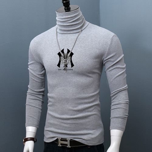 秋冬季新款純棉打底衫男士磨毛高領長袖T恤修身潮流韓版青年體恤 秋冬季新款純棉打底衫男士磨毛高領長袖T恤修身潮流韓版青年體恤