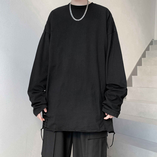 打底衫下擺破洞白色男生美式高街內搭潮破壞曡穿秋季衛衣長袖T恤 打底衫下擺破洞白色男生美式高街內搭潮破壞曡穿秋季衛衣長袖T恤