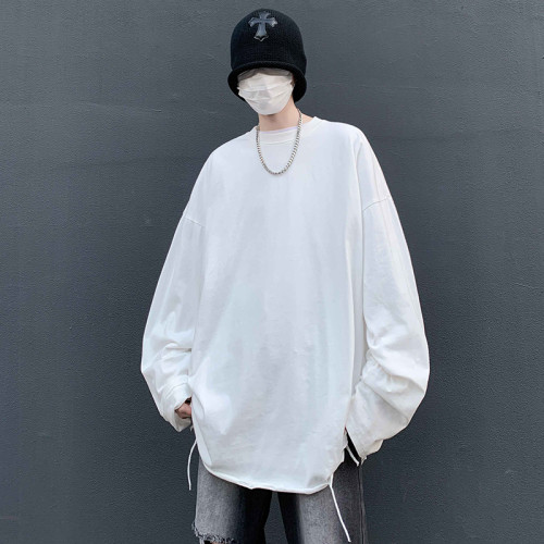 打底衫下擺破洞白色男生美式高街內搭潮破壞曡穿秋季衛衣長袖T恤 打底衫下擺破洞白色男生美式高街內搭潮破壞曡穿秋季衛衣長袖T恤