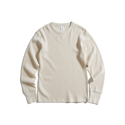 美式復古320G重磅長袖t恤男純棉秋季阿美哢嘰華夫格純色打底衫男