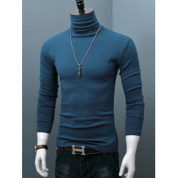 高領長袖打底衫男士棉質純色修身大碼堆領t恤秋冬季青年保暖秋衣