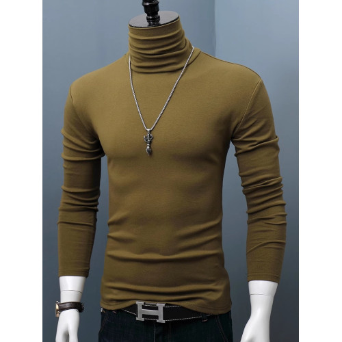 高領長袖打底衫男士棉質純色修身大碼堆領t恤秋冬季青年保暖秋衣 高領長袖打底衫男士棉質純色修身大碼堆領t恤秋冬季青年保暖秋衣
