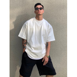 300G重磅純棉美式小領口短袖t恤男夏季寬松休閒上衣白色打底衫潮