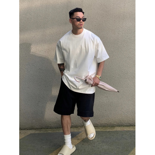 300G重磅純棉美式小領口短袖t恤男夏季寬松休閒上衣白色打底衫潮 300G重磅純棉美式小領口短袖t恤男夏季寬松休閒上衣白色打底衫潮