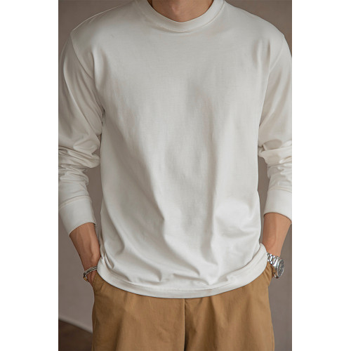 唔刃阿美哢嘰300g重磅長袖T恤美式復古小領口寬松男白色打底衫春 唔刃阿美哢嘰300g重磅長袖T恤美式復古小領口寬松男白色打底衫春