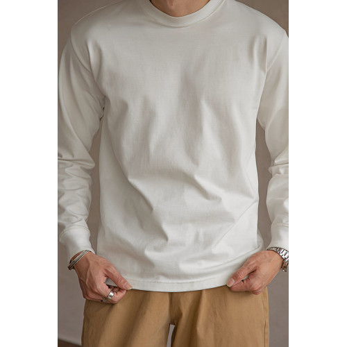 唔刃阿美哢嘰300g重磅長袖T恤美式復古小領口寬松男白色打底衫春 唔刃阿美哢嘰300g重磅長袖T恤美式復古小領口寬松男白色打底衫春