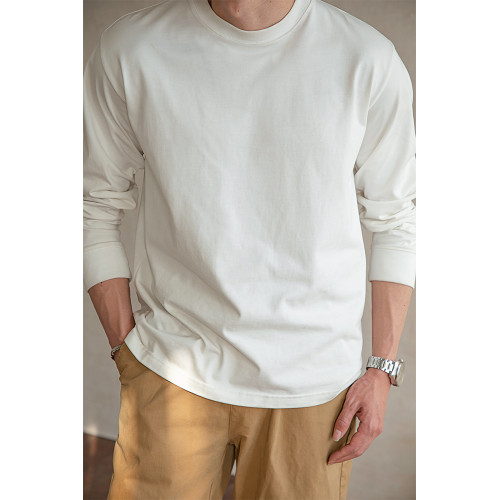 唔刃阿美哢嘰300g重磅長袖T恤美式復古小領口寬松男白色打底衫春 唔刃阿美哢嘰300g重磅長袖T恤美式復古小領口寬松男白色打底衫春