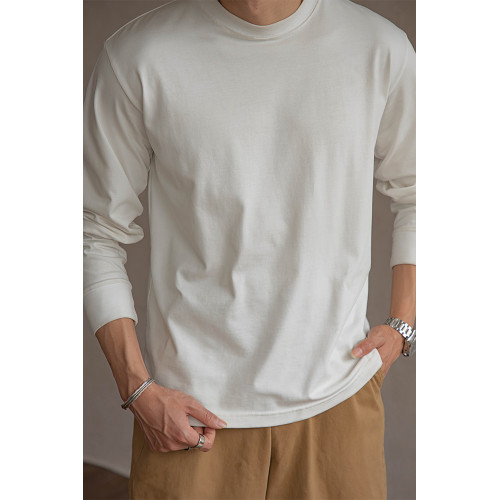 唔刃阿美哢嘰300g重磅長袖T恤美式復古小領口寬松男白色打底衫春 唔刃阿美哢嘰300g重磅長袖T恤美式復古小領口寬松男白色打底衫春