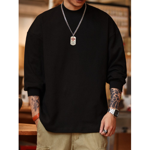 BGYO鹿起 美式休閒重磅長袖T恤男寬松小領口設計白色大碼打底衫潮 BGYO鹿起 美式休閒重磅長袖T恤男寬松小領口設計白色大碼打底衫潮