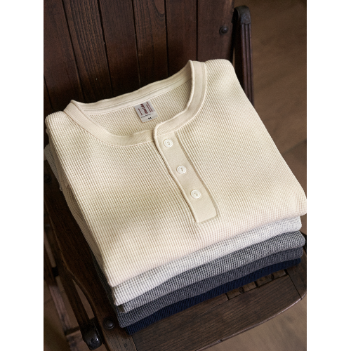 美式復古亨利領320G重磅長袖t恤男純棉 秋季哢嘰華夫格純色打底衫 美式復古亨利領320G重磅長袖t恤男純棉 秋季哢嘰華夫格純色打底衫