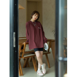 MASSULTI 日系復古310g重磅純棉小領口純色基礎寬松打底衫長袖T恤