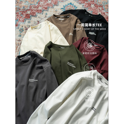 MASSULTI 日系復古310g重磅純棉小領口純色基礎寬松打底衫長袖T恤 MASSULTI 日系復古310g重磅純棉小領口純色基礎寬松打底衫長袖T恤