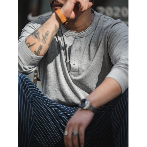 馬登工裝 美式復古重磅長袖亨利衫T恤開領硬漢外穿薄款打底衫男秋 馬登工裝 美式復古重磅長袖亨利衫T恤開領硬漢外穿薄款打底衫男秋