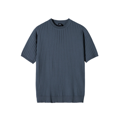 MRCYC老錢風薄款條紋短袖針織衫男士夏季韓系修身彈力圓領針織t恤