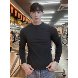 秋冬美式修身德絨打底T恤訓練服上衣健身運動男款半拉鍊圓領長袖