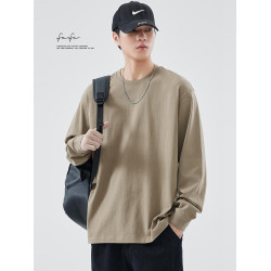 FAFC秋季重磅純色長袖t恤男白色純棉寬松圓領內搭打底衫上衣衛衣