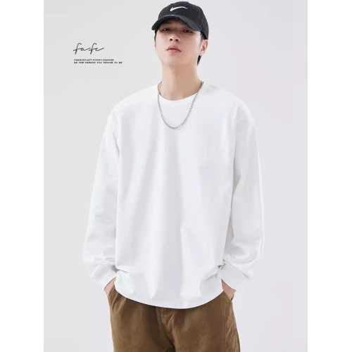 FAFC秋季重磅純色長袖t恤男白色純棉寬松圓領內搭打底衫上衣衛衣 FAFC秋季重磅純色長袖t恤男白色純棉寬松圓領內搭打底衫上衣衛衣