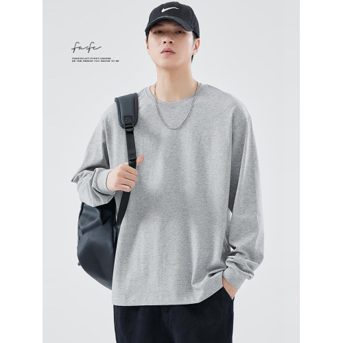 FAFC秋季重磅純色長袖t恤男白色純棉寬松圓領內搭打底衫上衣衛衣 FAFC秋季重磅純色長袖t恤男白色純棉寬松圓領內搭打底衫上衣衛衣