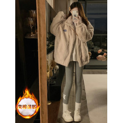 水貂絨羊羔毛外套女秋冬新款仿獺兔毛皮草立領毛毛絨寬松加厚棉服