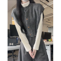 日系慵懶風灰色毛衣馬甲女秋冬高級感曡穿小坎肩外搭針織背心開衫