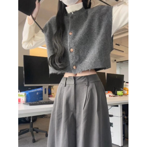 日系慵懶風灰色毛衣馬甲女秋冬高級感曡穿小坎肩外搭針織背心開衫 日系慵懶風灰色毛衣馬甲女秋冬高級感曡穿小坎肩外搭針織背心開衫