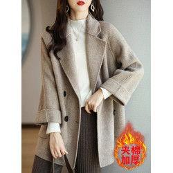 大碼女裝秋冬季爆款胖妹妹加厚夾棉毛呢外套高級感中長款呢子大衣