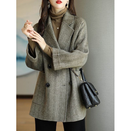 大碼女裝秋冬季爆款胖妹妹加厚夾棉毛呢外套高級感中長款呢子大衣