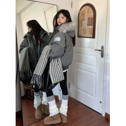 美式復古大毛領工裝羽絨棉服外套女冬季加厚設計感小衆棉衣棉襖潮