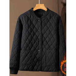 大碼短款夾棉圓領棒球服外套寬松羽絨棉小香風菱格冬季薄款棉衣