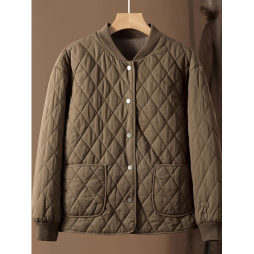 大碼短款夾棉圓領棒球服外套寬松羽絨棉小香風菱格冬季薄款棉衣 大碼短款夾棉圓領棒球服外套寬松羽絨棉小香風菱格冬季薄款棉衣