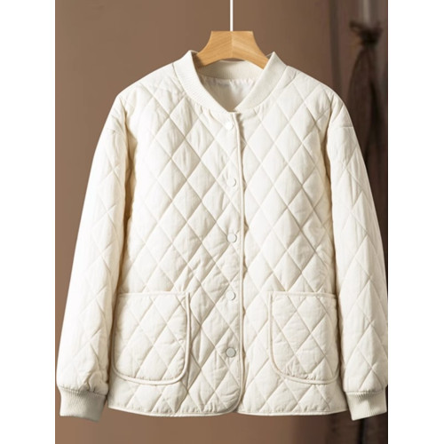 大碼短款夾棉圓領棒球服外套寬松羽絨棉小香風菱格冬季薄款棉衣 大碼短款夾棉圓領棒球服外套寬松羽絨棉小香風菱格冬季薄款棉衣