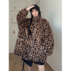 冬裝ins兩面穿豹紋PU皮衣毛絨外套男女學生雙面穿加厚皮襖棉衣潮