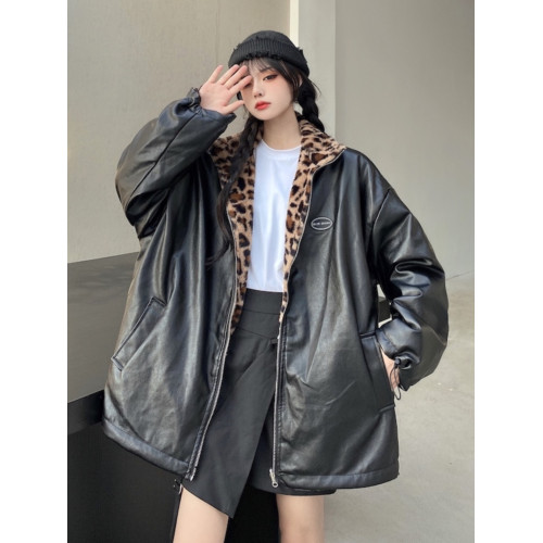 冬裝ins兩面穿豹紋PU皮衣毛絨外套男女學生雙面穿加厚皮襖棉衣潮 冬裝ins兩面穿豹紋PU皮衣毛絨外套男女學生雙面穿加厚皮襖棉衣潮