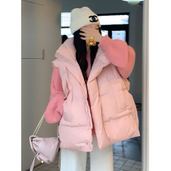 粉色馬甲女冬季2025新款寬鬆外搭羽絨服背心馬夾坎肩無袖棉服外套