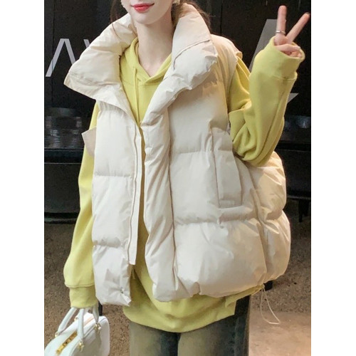 粉色馬甲女冬季2025新款寬鬆外搭羽絨服背心馬夾坎肩無袖棉服外套