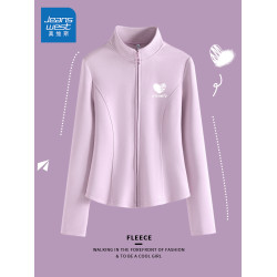 真維斯紫色立領衛衣女春秋款2025新款正肩修身上衣美式開衫短外套