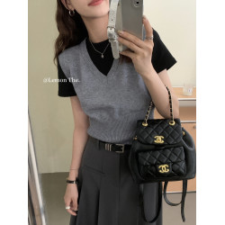 羊絨灰色V領針織馬甲女背心曡穿短款2025新款春秋黑無袖毛衣坎肩