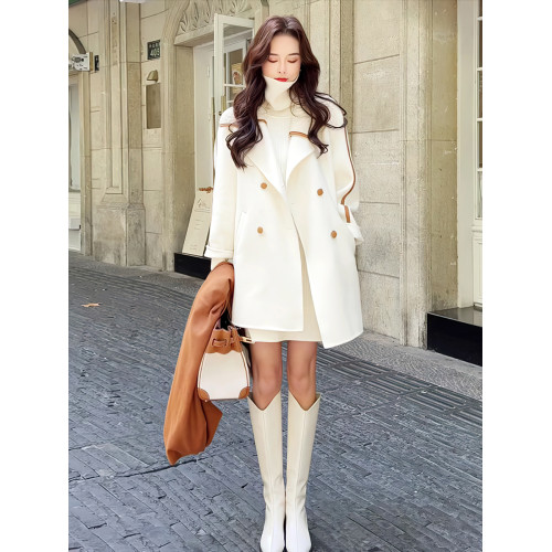 秋冬款復古韓版寬松中長款高級感時尚毛呢大衣女呢子西裝外套