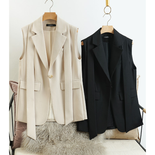 VastGlad 時尚西裝馬甲女新款春秋英倫休閒韓版無袖外搭米色885 VastGlad 時尚西裝馬甲女新款春秋英倫休閒韓版無袖外搭米色885