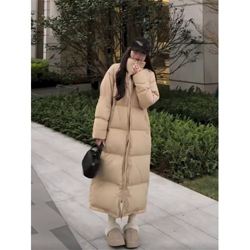 冬季高級韓版氣質寬松加厚純色立領長款保暖羽絨服棉服過膝外套女 冬季高級韓版氣質寬松加厚純色立領長款保暖羽絨服棉服過膝外套女