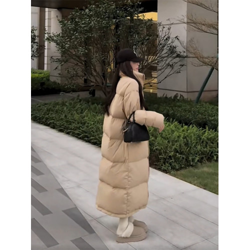 冬季高級韓版氣質寬松加厚純色立領長款保暖羽絨服棉服過膝外套女 冬季高級韓版氣質寬松加厚純色立領長款保暖羽絨服棉服過膝外套女
