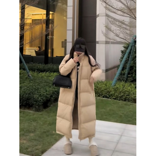 冬季高級韓版氣質寬松加厚純色立領長款保暖羽絨服棉服過膝外套女 冬季高級韓版氣質寬松加厚純色立領長款保暖羽絨服棉服過膝外套女