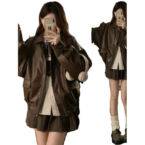 美拉德pu皮衣外套女2025春秋季新款爆款美式機車服短款夾克小個子 美拉德pu皮衣外套女2025春秋季新款爆款美式機車服短款夾克小個子