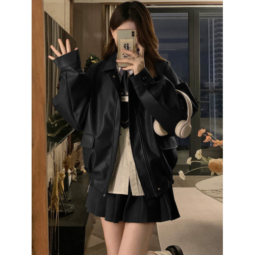 美拉德pu皮衣外套女2025春秋季新款爆款美式機車服短款夾克小個子 美拉德pu皮衣外套女2025春秋季新款爆款美式機車服短款夾克小個子