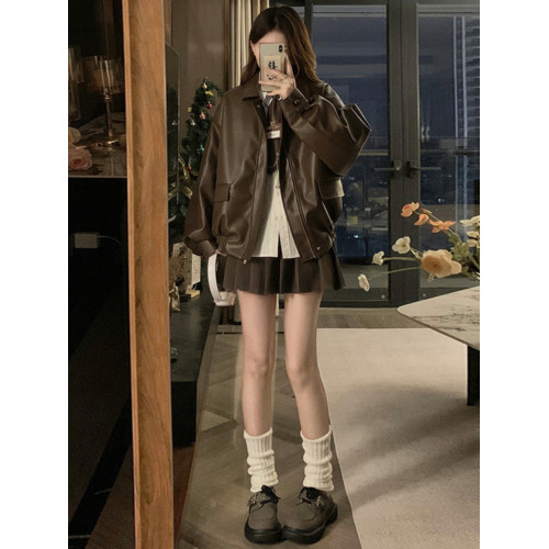 美拉德pu皮衣外套女2025春秋季新款爆款美式機車服短款夾克小個子 美拉德pu皮衣外套女2025春秋季新款爆款美式機車服短款夾克小個子