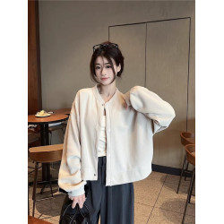 2025新款純色長袖早春衛衣短外套女春秋款設計感寬松開衫休閒上衣