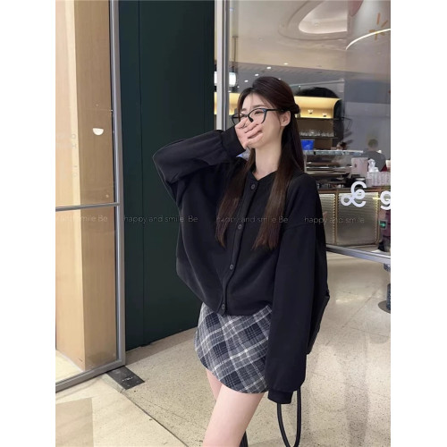 2025新款純色長袖早春衛衣短外套女春秋款設計感寬松開衫休閒上衣 2025新款純色長袖早春衛衣短外套女春秋款設計感寬松開衫休閒上衣