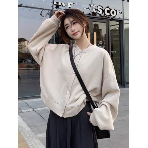 2025新款純色長袖早春衛衣短外套女春秋款設計感寬松開衫休閒上衣 2025新款純色長袖早春衛衣短外套女春秋款設計感寬松開衫休閒上衣